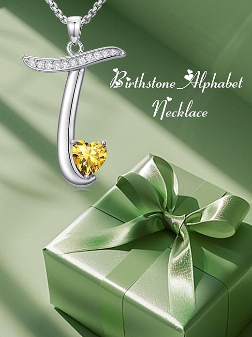 Christmas Gifts for Women Alphabet A to Z Initial Birthstone Pendant Necklaces for Women - 18k White Gold Plated Personalized Name Jewelry Valentine Mothers Day Birthday Gifts for Women Her Girlfriend
