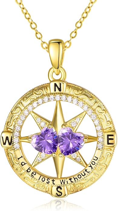 Zeuslia Double Birthstone Necklace Gifts for Wife - 925 Sterling Silver Sunflower/Rose/Crown Cross/Compass/Heart Pendant I Love You Necklace, Anniversary Birthday Gifts for Wife Girlfriend Mom Her