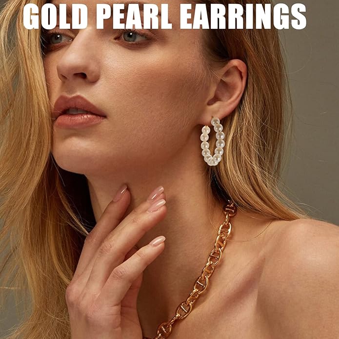 FAXHION 36 Pairs Gold Earrings Set for Women, Fashion Pearl Chain Link Stud Drop Dangle Earrings Multipack Hoop Earring Packs, Hypoallergenic Earrings for Birthday Party Jewelry