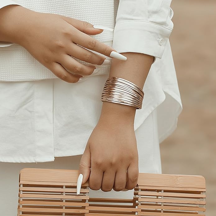 FANCY SHINY Boho Leather Wrap Bracelet Stackable Layered Bangle Cuff with Magnetic Clasp