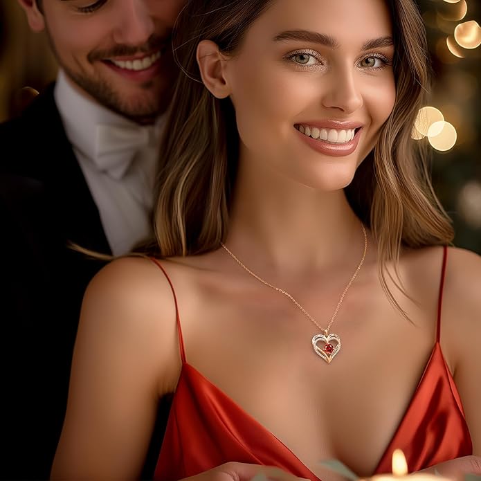 LOUISA SECRET Love Heart Birthstone Necklaces for Women, Birthday Gift for Girlfriend, Anniversary Jewelry Gift for Wife Her, 925 Sterling Silver Women Pendant Necklace, Mother's Day Christams Gift