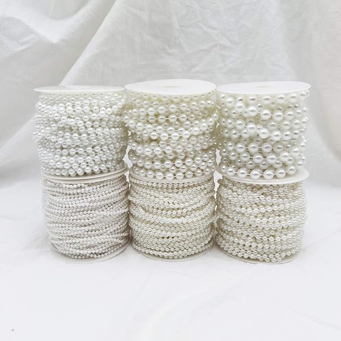 INSPIRELLE 6MM Ivory Faux Pearl Beads 18M Garland Pearl Bead Roll Strand for Wedding Party Decoration