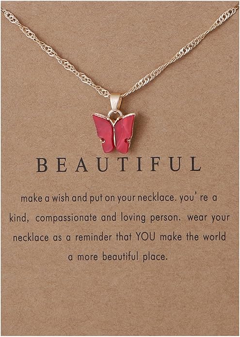 Rrdaily 9 Pcs Dainty Colorful Butterfly Pendant Necklace Set for Women,Bohemian Acrylic Butterfly Chain Necklace Cute Jewelry Gift