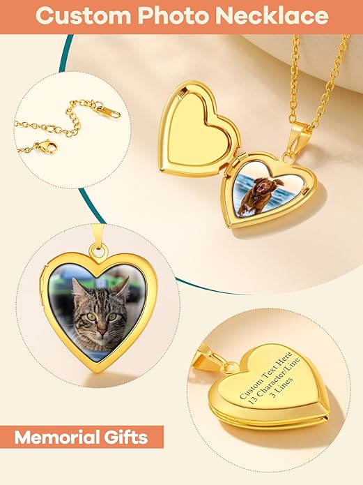 Supcare Locket Necklace That Holds Pictures-Engraved Photo Pendant Custom Jewellery Gifts for Men Women (with Jewellery Gift Box)
