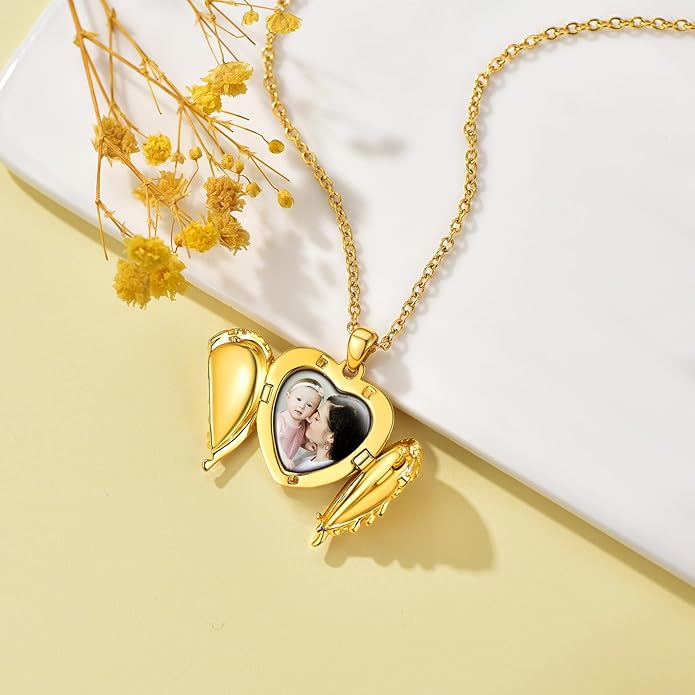 Supcare Locket Necklace That Holds Pictures-Engraved Photo Pendant Custom Jewellery Gifts for Men Women (with Jewellery Gift Box)