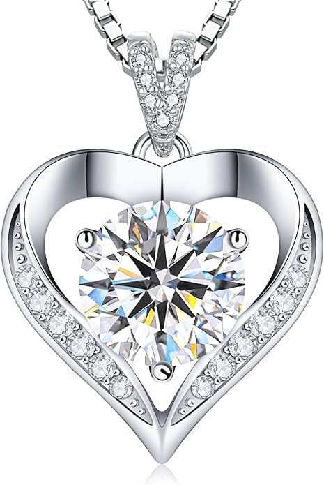 Moissanite Heart Necklaces for Women, 18K White Gold Plated 925 Sterling Silver 1-3CT Moissanite Pendant Jewelry Wedding Anniversary Birthday Christmas Gifts for Wife Mom Girlfriend Sister Grandma