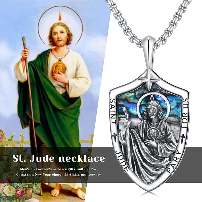 Taioiat Saint Necklace 925 Sterling Silver St Necklace Amulet Pendant Jewelry Religious Gift for Men Women