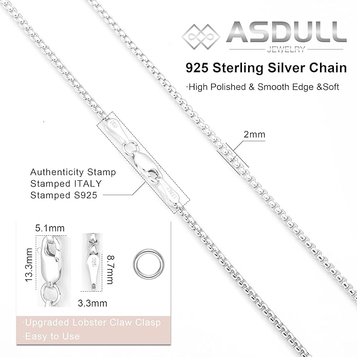 925 Sterling Silver Box Chain 2/3/4/5mm Necklace for Men Silver Link Chain for Women 16/18/20/22/24/26/30 Inches