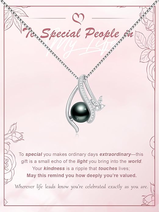 KANNSOAR Tahitian Black Pearl 18K White Gold Plated Sterling Silver Heart/Infinity/Four Leaf Clover Pendant Necklace Jewelry Gifts for Women Wife Mom Girlfriend Wedding Birthday Anniversary Christmas