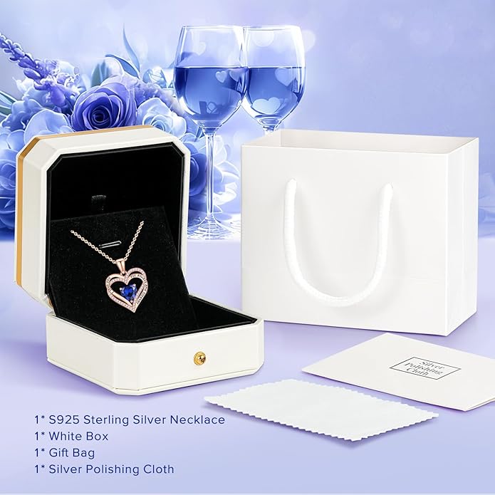 Vakki Birthstone Jewelry for Women Pendant Necklace 925 Sterling Silver Heart Necklace Birthday Gifts for Wife Daughter Girlfriend
