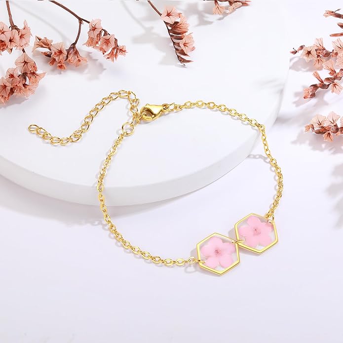 Forget-Me-Not Pressed Wildflower Bracelet | Pressed Flower Bracelet | Gold/Silver Pressed Flower Jewelry | Personalized Handmade Jewelry | Gift For Women