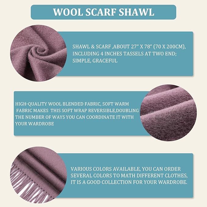 FLEESOFT Winter Wool Scarf Shawl -Thick Oversized Pashmina Shawl Wrap,Soft Warm Winter Scarves,Travel Blanket Scarf for Women