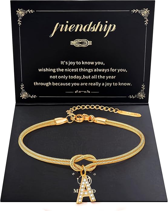 Friendship Bracelet for Women Gold Initial Bracelets 14K Gold Plated Knot Letter A-Z Initial Bracelet for Women Dainty Forever Layered Chain Bracelets Jewelry Birthday Gift for Best Friend