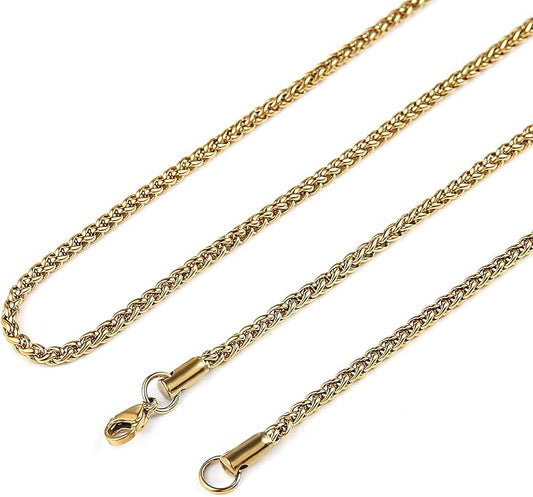 HZMAN 3.0 mm Stainless Steel Wheat Silver Chain Necklaces for Men & Women 16" -36"