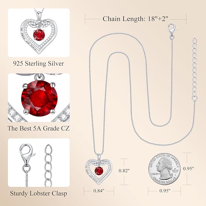 G&GEMSJEW Infinity Heart Birthstone Necklaces for Women, 925 Sterling Silver Jewelry, Pendant Heart Necklaces Birthday Anniversary Christmas Gift for Women Wife Mom Girlfriend Lady