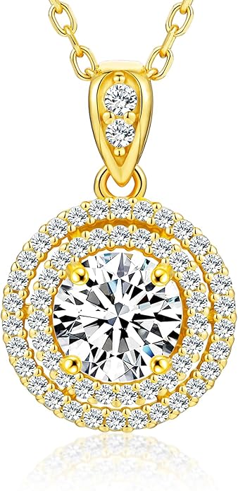 18K Gold Vermeil Imitation Diamond Necklace for Women, Moissanite Sterling Silver 18+2" Chain - Cluster Style