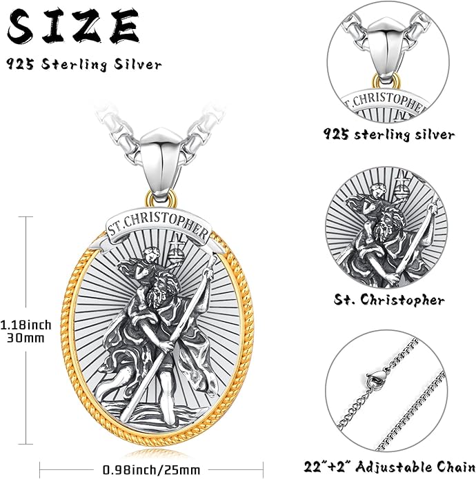 Taioiat Saint Necklace 925 Sterling Silver St Necklace Amulet Pendant Jewelry Religious Gift for Men Women