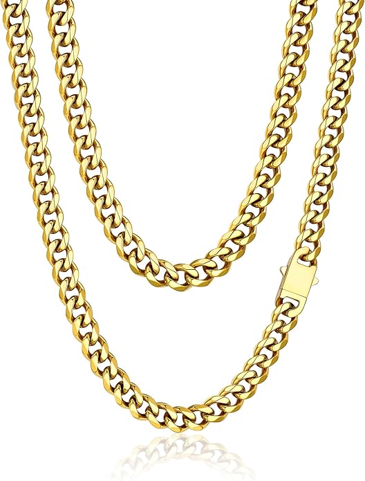 PROSTEEL Miami Cuban Link Chain for Men, 18K Gold/Black/Stainless Steel Necklace,6mm/9mm/12mm Width, Upgrade Clasp & Durable Chain for Mens Womens Jewelry,18"-30",with Gift Box