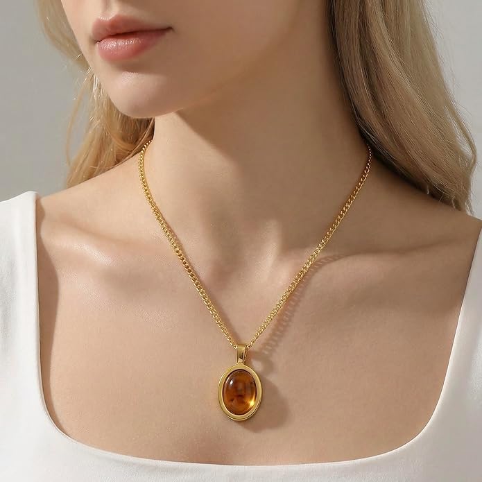 Lume Pick Mother of Pearl & Tiger Eye Copper Gold Plated Necklace,Birthday Gifts for Women, Fashion Jewelry, Minimalist Retro Bohemian Cute Styles
