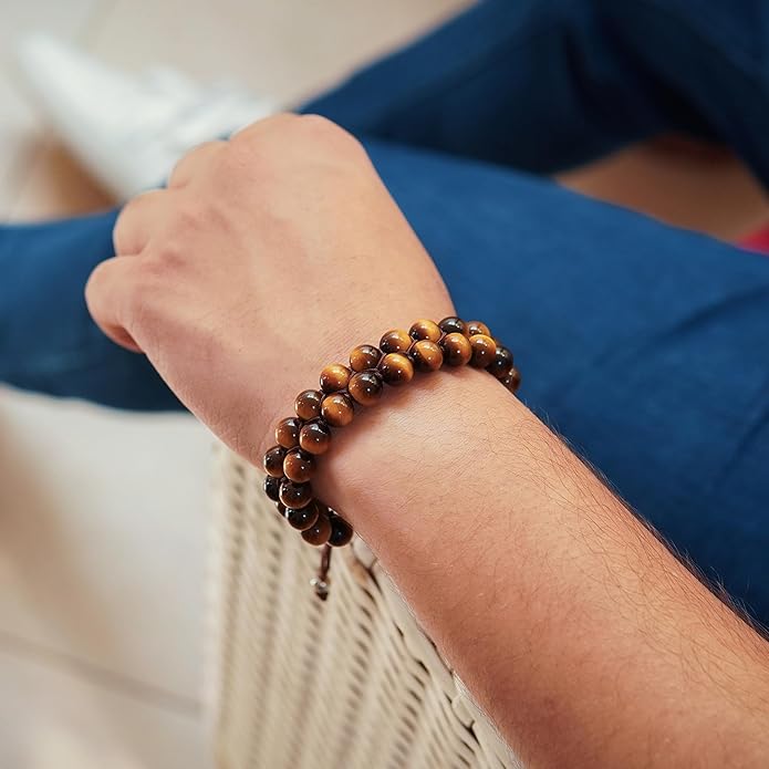 RTZN® Tigers Eye Bracelet for Men – Premium Artisan Handcrafted Golden Brown Tiger Eye Bead Bracelets – Natural Stone Tiger Eye Bracelet Men – Beaded Bracelets for Men