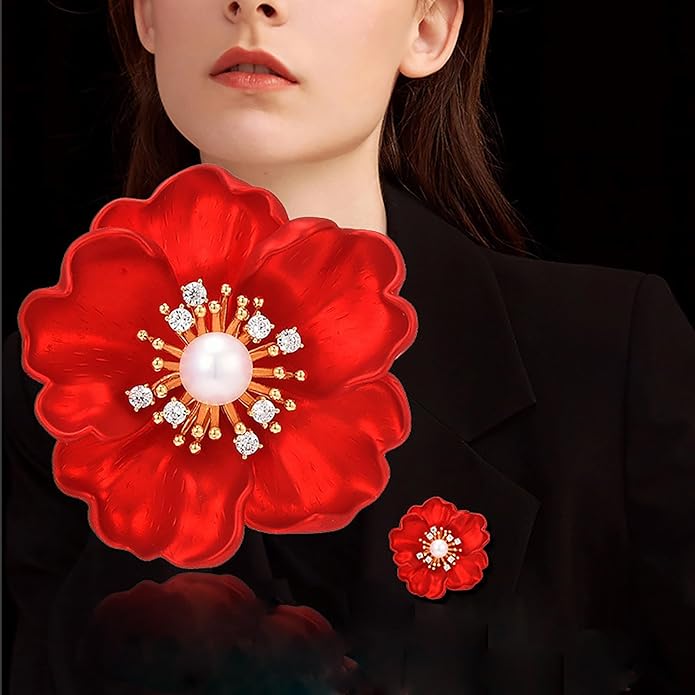 AILONMEI Red Rose Flower Brooches and Pins for Women Costume Jewelry Brooch Pins Broches Jewelry for Women Elegant Lady Pin
