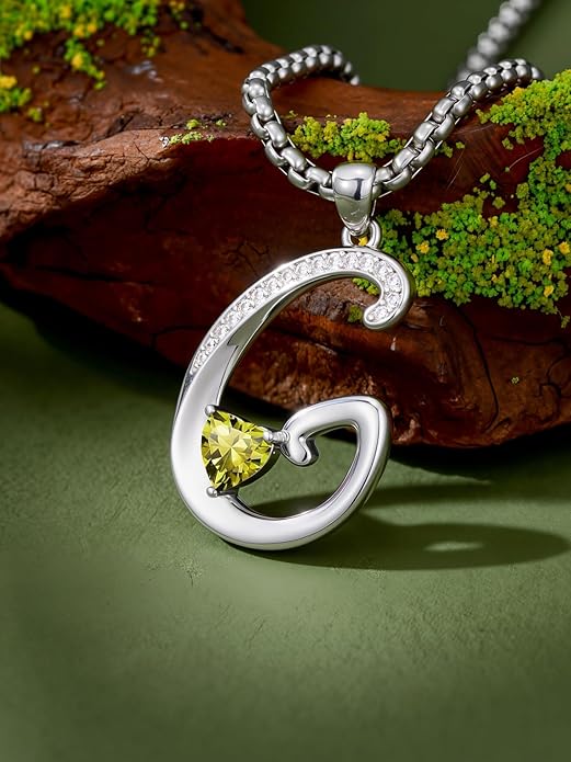 Christmas Gifts for Women Alphabet A to Z Initial Birthstone Pendant Necklaces for Women - 18k White Gold Plated Personalized Name Jewelry Valentine Mothers Day Birthday Gifts for Women Her Girlfriend