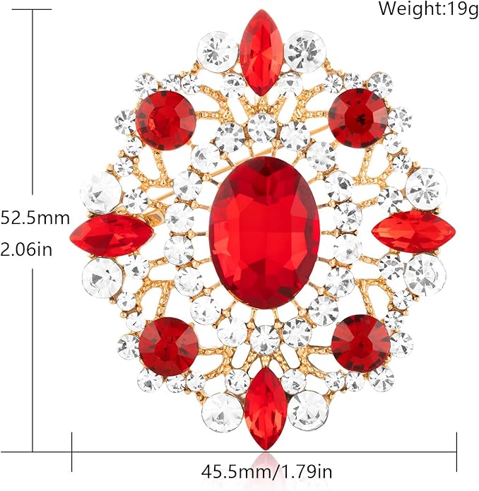 LAXPICOL Vintage Clear Austrian Crystal Brooch Pin for Women Elegant Wedding Bridal Brooches Broach Pin 1.69"*1.39"