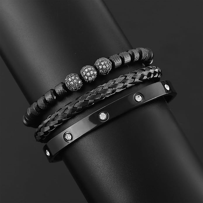 WFYOU 3PCS Stainless Steel Bracelets for Men Gold Roman Numeral Bangle Bracelet Twisted Cable Bracelet Adjustable Cuff Bracelet Mens Luxury Jewelry Bracelets Gifts