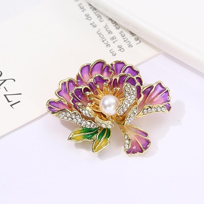 Vintage Botanical Flower Brooch for Women - An elegant crystal - inlaid metal pin accessory suitable for dresses, jackets, and scarves