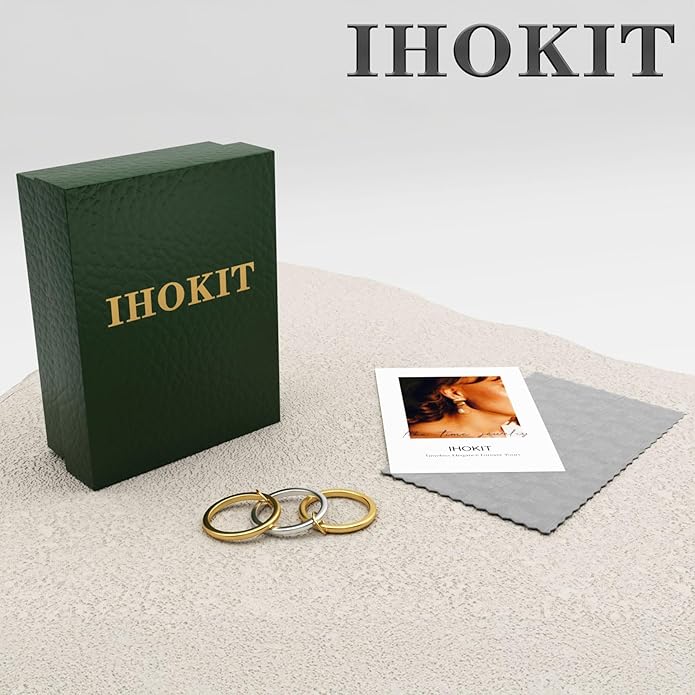 IHOKIT Stackable Rings for Women, 18k Gold Rings for Women Non tarnish, Silver Gold Multi Ring Mixed Metals Stack Rings Set,Jewelry Gift for Women