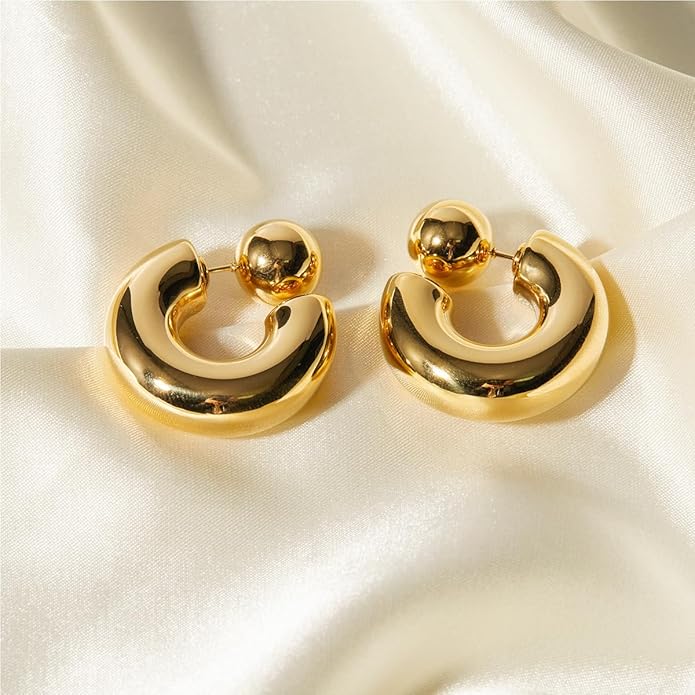 8YEARS Chunky Gold Hoop Earring for Women, 18K Gold Plated Lightweight Thick Hoops, Hypoallergenic Trendy Jewelry for Gift