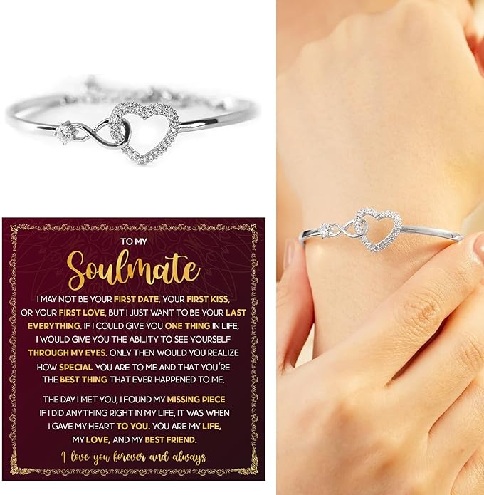 To My Soulmate Bracelet For Women With Heartfelt Message Card & Elegant Box, Bracelet For Girls, Soulmate Birthday, Wedding, Christmas Jewelry Gift From Boyfriend, Husband