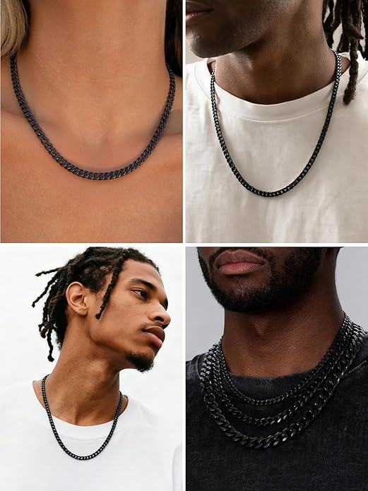 U7 Cuban Link Chain Necklace for Men, Stainless Steel/Black/Gold Mens Necklaces, Chunky Curb Chain Necklace in 6/9/12mm Width 18-30 Inches, Thick Choker Jewelry with Box Packed