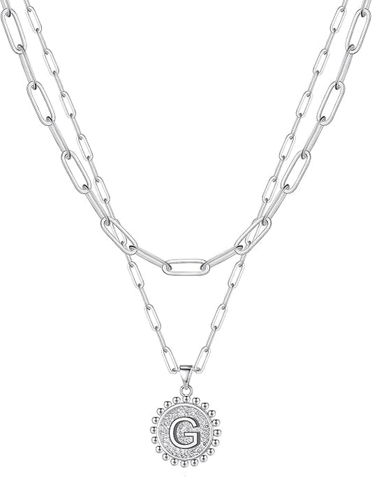 Ursteel Layered Initial Necklaces for Women, 14K-Gold-Plated Dainty Layering Paperclip Chain Necklaces for Women Jewelry
