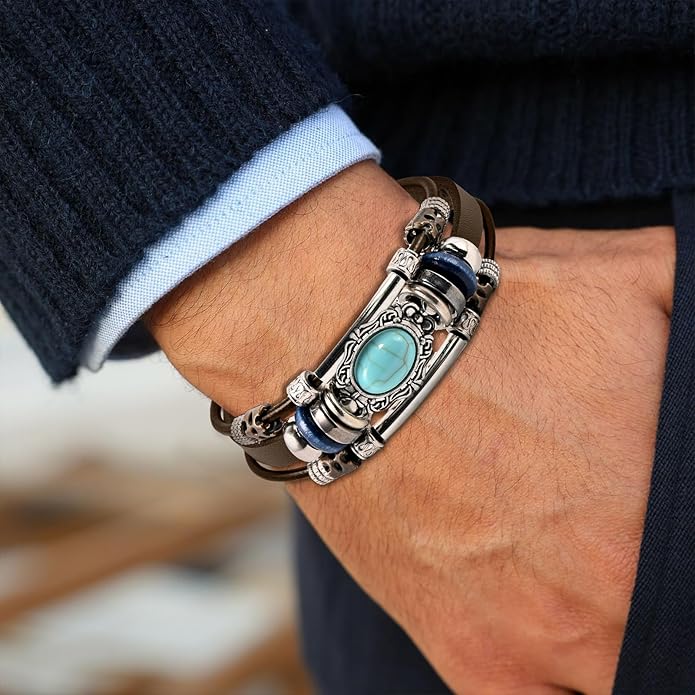 VIBILIA Vintage Leather Wrap Bracelets for Men Women, Multi-Strand Bracelets with Strong Clasp Ethnic Tribal Bracelets