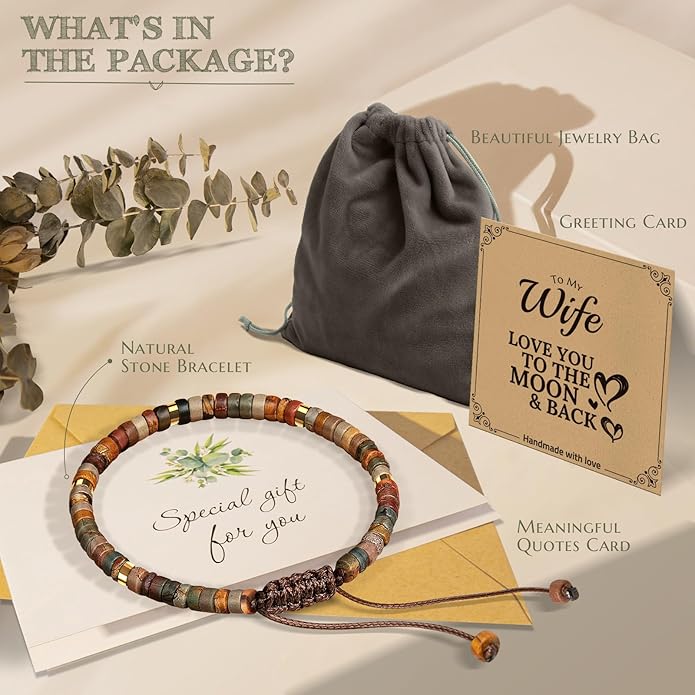 30th 40th 50th 60th 70th 80th Birthday Gifts for Women, Natural Stone Bracelet Birthday Gifts for Mom Daughter Grandma Sister Friends Coworker