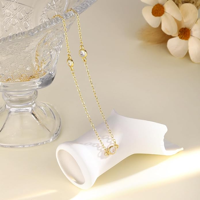 Cubic Zirconia Necklace, Dainty 14k Gold Plated Diamond Necklaces For Women Choker Necklace Simple Gold Plated CZ Jewelry Necklaces for Women Trendy Gifts