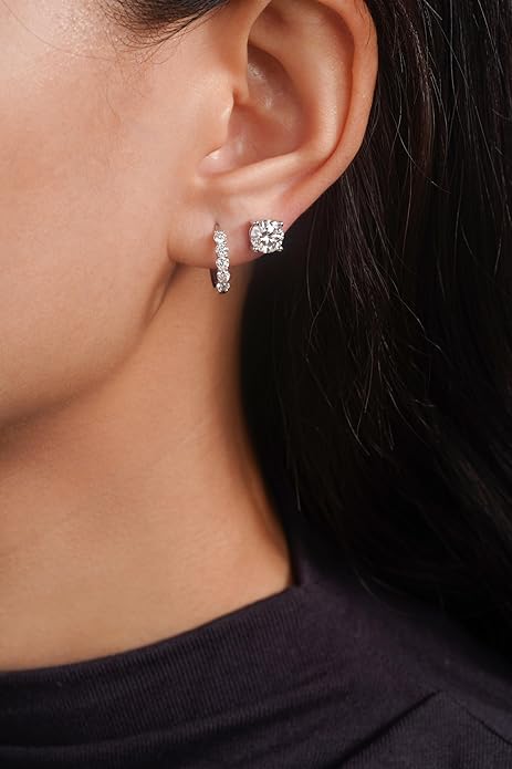IMOLOVE Moissanite Stud Earrings for Women in Sterling Silver Hypoallergenic 1-3CT D Color Round Cut Moissante Earrings