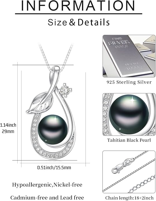 Tahitian Black Pearl Necklace Infinity Gifts for Women Wife Wedding Birthday Anniversary Jewelry Valentines Christmas Day Gifts 925 Sterling Silver