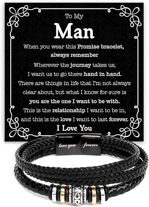 Mapileng To My Man – Braided Leather & Stainless Steel Bracelet with Heartfelt ‘Love You Forever’ - Elegant Gift Box Included, Gift from Girlfriend or Wife for Husband, Boyfriend, or Brother