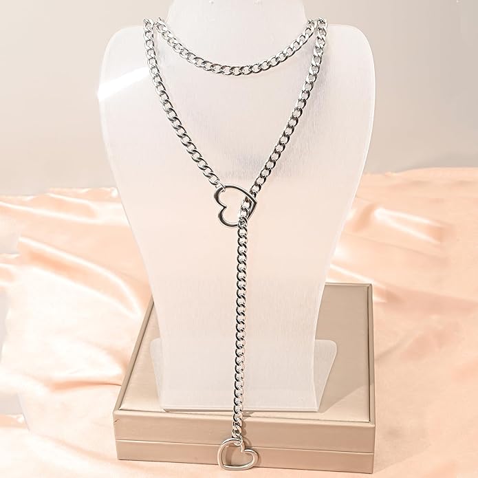Leather Choker Slip Chain Necklace Stainless Steel Cuban Link Long Necklaces Gothic Punk Heart Chain Necklace Handmade Collars for Women