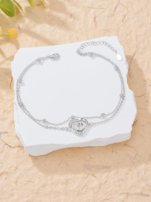 Dorunmo Initial Anklet 925 Sterling Silver Letter A-Z Layered Heart Anklet Beach Jewelry Birthday Gifts for Women