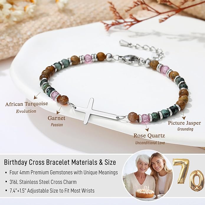 TONY & SANDY Christian Cross Bracelet for Women, Stocking Stuffers for Women, Confirmation Baptism Easter Gifts, Unique Gift for Friends Daughter Mom Sister in Christ on Birthday Christmas