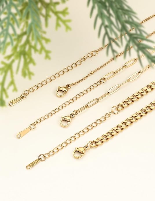 AILPIWE Layered Gold Necklaces for Women, 18K Gold Plated Dainty Paperclip Box Cuban Satellite Chain Necklace Set, Simple Gold Necklace Stack for Women