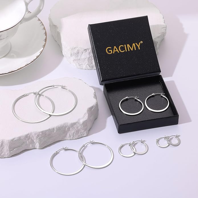 Gacimy Flattened 14K Gold Plated Hoop Earrings for Women, 14K Real Gold Plated Hoops with 925 Sterling Silver Post,Hypoallergenic Lightweight Earring