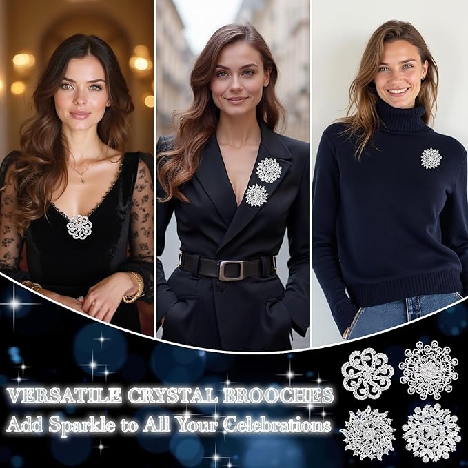 kilofly 4pc Rhinestone Wedding Crystal Floral Bouquet Brooch + 100pc Pins + Gift Bag