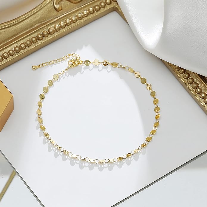 Pencros Dainty Layered Anklet,14K Gold Filled Cute Beads Satellite Chain Heart Boho Adjustable Anklets for Women