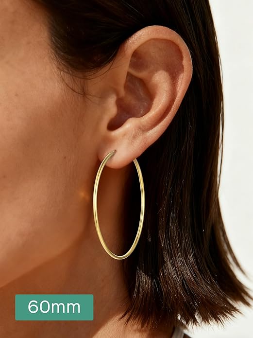 ChicSilver Hypoallergenic 925 Sterling Silver Hoop Earrings for Women, Lightweight Large Gold Plated Hoop Earrings, Endless Hoops Earring 20/30/40/50/60/70MM