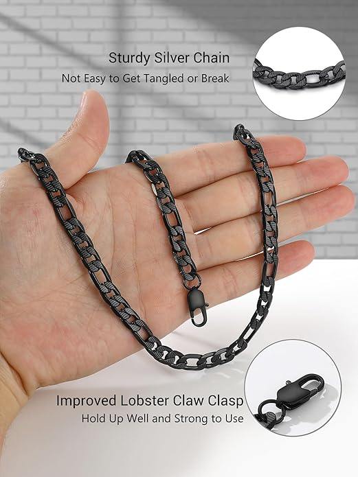 PROSTEEL 316L Stainless Steel Figaro Cuban Chain Necklace for Men, Black/18K Real Gold Plated, 4/5/6/7.5/9/10/13mm, 14inch-30inch, Come with Box