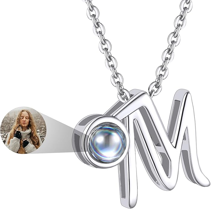 Custom4U Personalized Initial Picture Necklace for Women, Projection Necklace with Picture Inside, Gold/Silver Letter Pendant Necklace, Custom Photo Gifts for Mom Wife Birthday Valentines